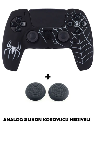 PS5 Dualsense Spider-Man Desenli Koruyucu Silikon Kılıf + Analog silikon Koruyucu