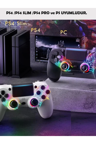 PS4/PC Uyumlu RGB Çift MOtor Titreşimli Spiderman Bluetooth Oyun Kolu - 5