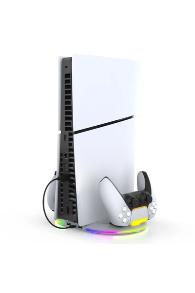 İpega PS5 Slim Disk/PS5 Slim Dijital RGB Dikey Stand Kulaklık Tutucu Joystick Şarj Cihazı - 5