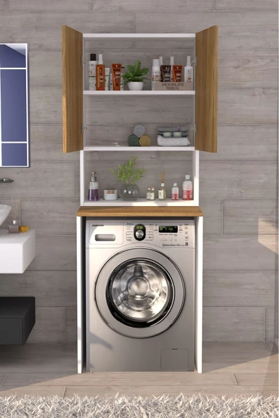 Üst Dolaplı Çok Amaçlı Çamaşır Makinesi Dolabı Çam - 12