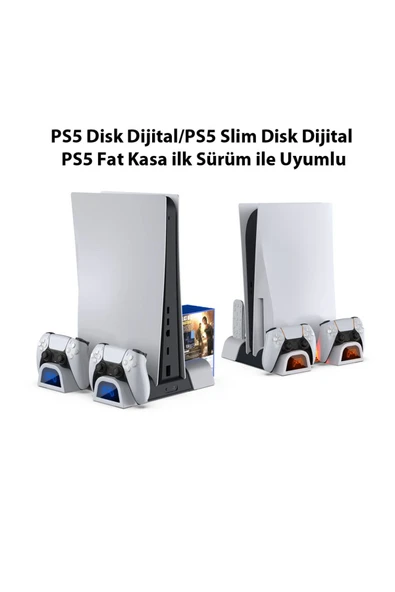 PS5 Disk Dijital/PS5 Slim Disk Dijital Uyumlu Multi Fonksiyonel Soğutucu Şarj İstasyonu - 3