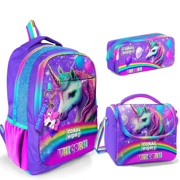 Coral High Desenli Okul Çantası Beslenme Kalemlik 3lü Set 23663