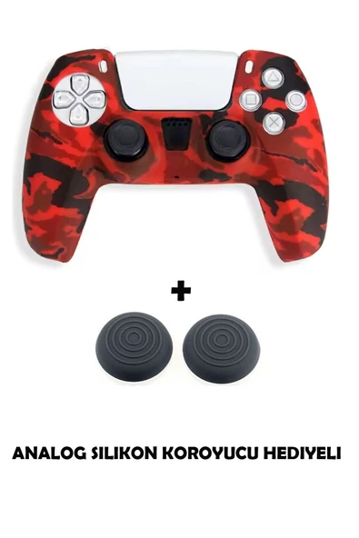 PS5 Dualsense Uyumlu Kamuflaj Desenli Koruyucu Silikon Kılıf + Analog silikon Koruyucu