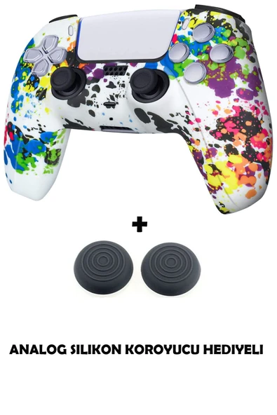 PS5 Dualsense Grafiti Temalı Koruyucu Silikon Kılıf + Analog silikon Koruyucu