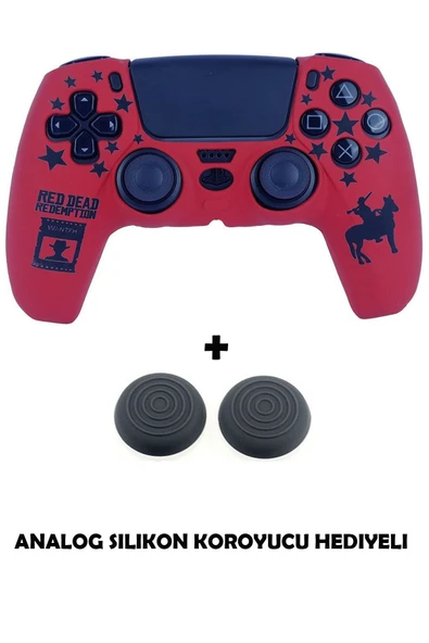 PS5 Dualsense Red Dead Redemption Desenli Koruyucu Silikon Kılıf + Analog silikon Koruyucu