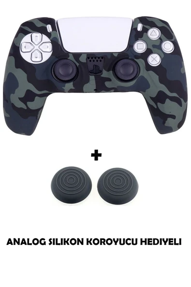 PS5 Dualsense Kamuflaj Desenli Koruyucu Silikon Kılıf + Analog silikon Koruyucu