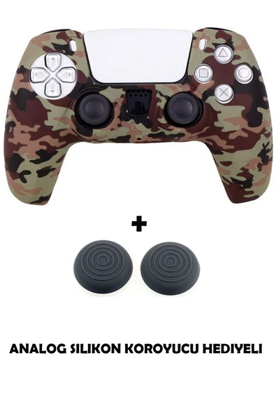 PS5 Dualsense Kamuflaj Desenli Koruyucu Silikon Kılıf + Analog silikon Koruyucu