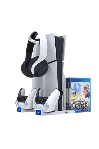 İpega  PS5 Slim Dijital/PS5 Uyumlu Multifonksiyonel CD Raflı Şarj Istasyonlu Fanlı Soğutucu Stand ürün görseli 1