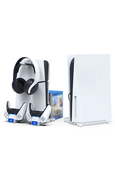 İpega  PS5 Slim Dijital/PS5 Uyumlu Multifonksiyonel CD Raflı Şarj Istasyonlu Fanlı Soğutucu Stand - Resim 2