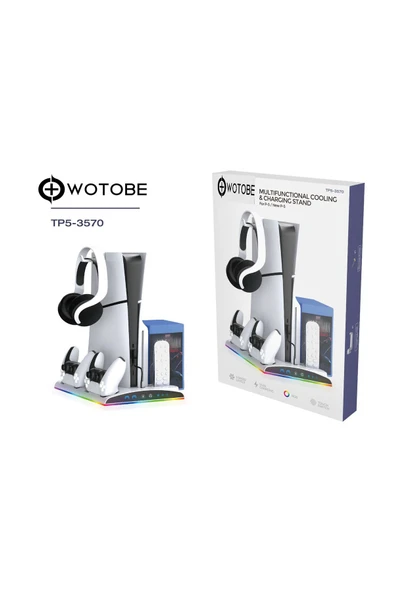 TP5-3570 Multi Fonksiyonel PS5 Slim/ PS5 Dijital RGB Işıklı Soğutma ve Şarj İstasyonu - 6
