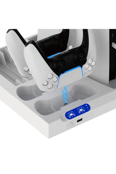 İpega  PS5 Slim Dijital/PS5 Slim Disk Multifonksiyonel Şarjlı,Soğutucu Fanlı,VR Standlı Cd Raf Stand - 4