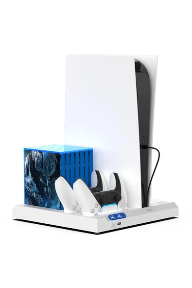 İpega  PS5 Slim Dijital/PS5 Slim Disk Multifonksiyonel Şarjlı,Soğutucu Fanlı,VR Standlı Cd Raf Stand - 2