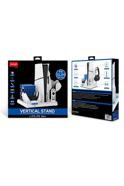 İpega  PS5 Slim Dijital/PS5 Slim Disk Multifonksiyonel Şarjlı,Soğutucu Fanlı,VR Standlı Cd Raf Stand - 8