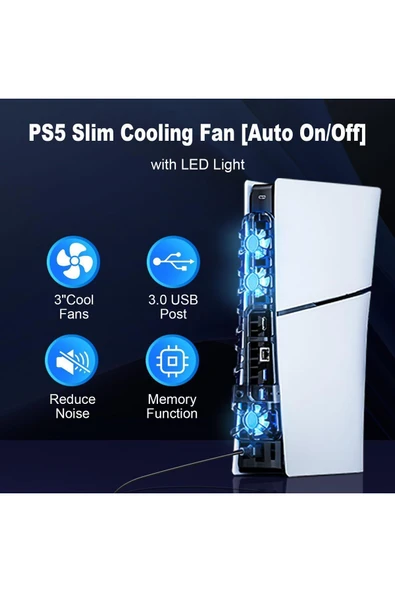 TP5-3538 PS5 Slim İçin Led Işıklı Kademeli Güçlü Soğutma Fanı - Resim 3