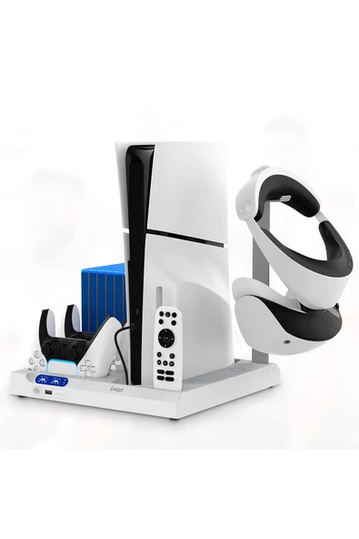 İpega  PS5 Slim Dijital/PS5 Slim Disk Multifonksiyonel Şarjlı,Soğutucu Fanlı,VR Standlı Cd Raf Stand - 5