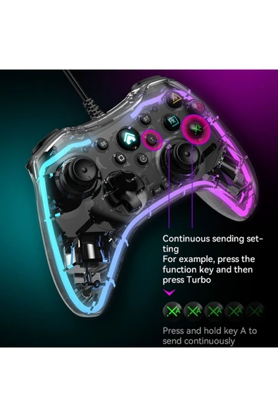 Işıklı Pc Android Telefon Tablet Ps4 Switch Uyumlu Kablolu Gamepad - 5