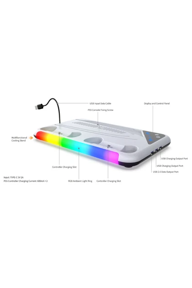 TP5-3557 PS5 Slim ve Tüm Modeller için Multi Fonksiyon Soğutma ve Şarj Ünitesi Uyumlu - 6