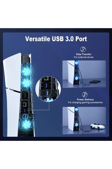 TP5-3538 PS5 Slim İçin Led Işıklı Kademeli Güçlü Soğutma Fanı - Resim 6