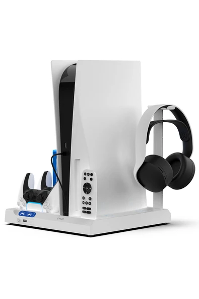 İpega  PS5 Slim Dijital/PS5 Slim Disk Multifonksiyonel Şarjlı,Soğutucu Fanlı,VR Standlı Cd Raf Stand - 7