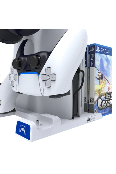İpega  PS5 Slim Dijital/PS5 Uyumlu Multifonksiyonel CD Raflı Şarj Istasyonlu Fanlı Soğutucu Stand - Resim 3