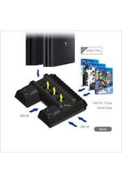 Playstation 4 Slim Ps4 Pro Uyumlu Fanlı Stand Ve Oyun Kolu Usb Şarjlı Ps4 Şarj Stand - 3