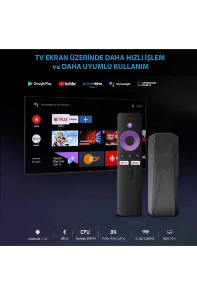 Android TV 8K+ Android 13 Ses kontrollü Kumanda 2GB Ram+16GB Hafıza Wi-Fi 5G Quad Core İşlemci - 3