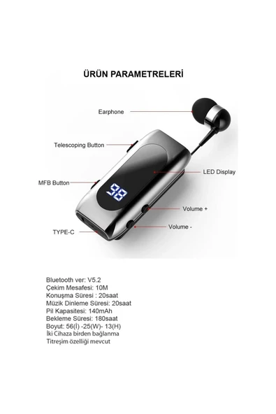 Ds-f210 Led Ekranlı Makaralı Bluetooth Kulaklık – 25 Saat Kesintisiz Kullanım - Resim 2