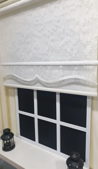 StorBurada Çiftli Sistem Kırık Beyaz Tül Perde ve Ekru Stor Perde Alüminyum Kasalı STB4003  Beyaz 100 x 260 - Resim 4