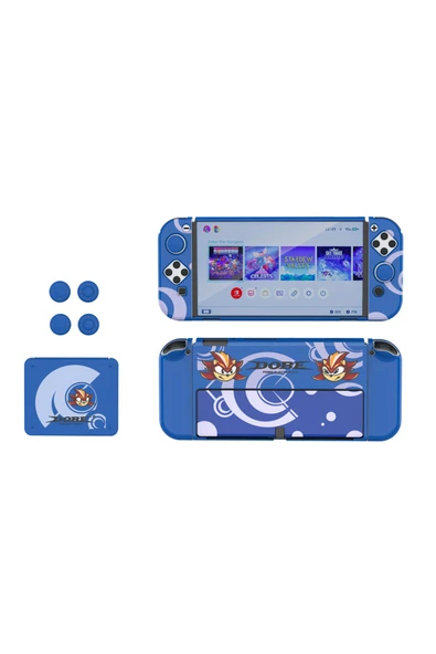 Switch Oled Uyumlu 3in1 Standlı Renkli Kılıf Analog Yükseltici ve Koruyucu Kart Kutusu - 3