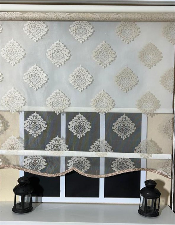 StorBurada Çift Mekanizmalı Somon Tül Perde ve Ekru Stor Perde STB45239-V106  Bej 110 x 200 - Resim 2