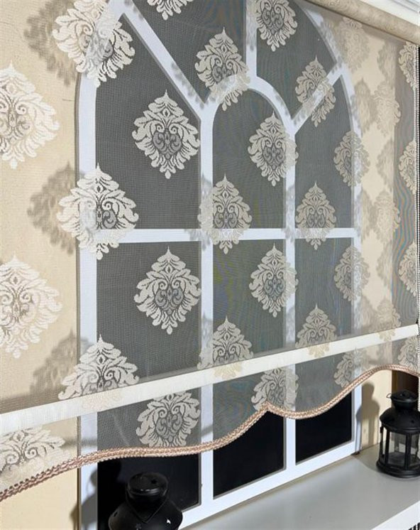 StorBurada Çift Mekanizmalı Somon Tül Perde ve Ekru Stor Perde STB45239-V106  Bej 80 x 200 - Resim 4