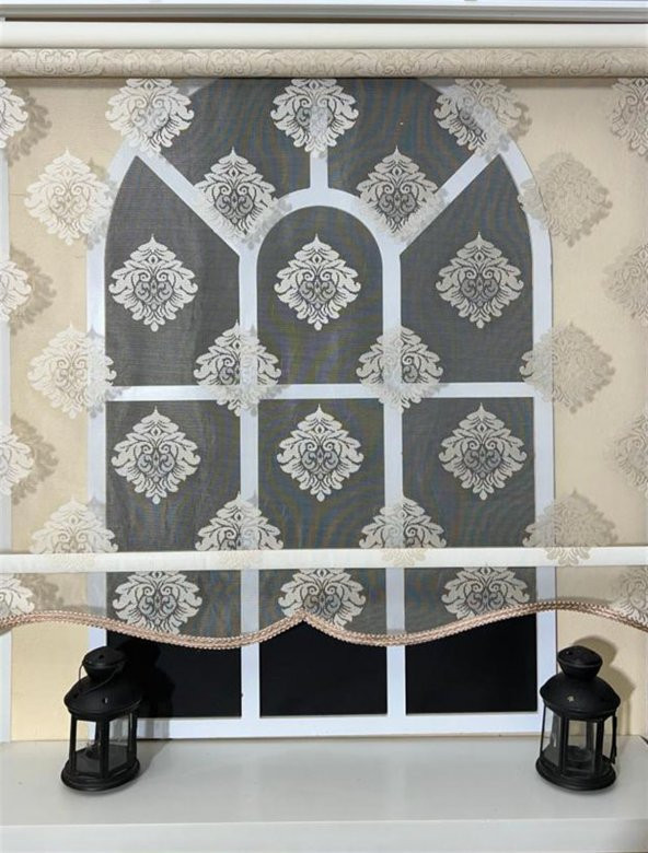 StorBurada Çift Mekanizmalı Somon Tül Perde ve Ekru Stor Perde STB45239-V106  Bej 110 x 200 - Resim 5