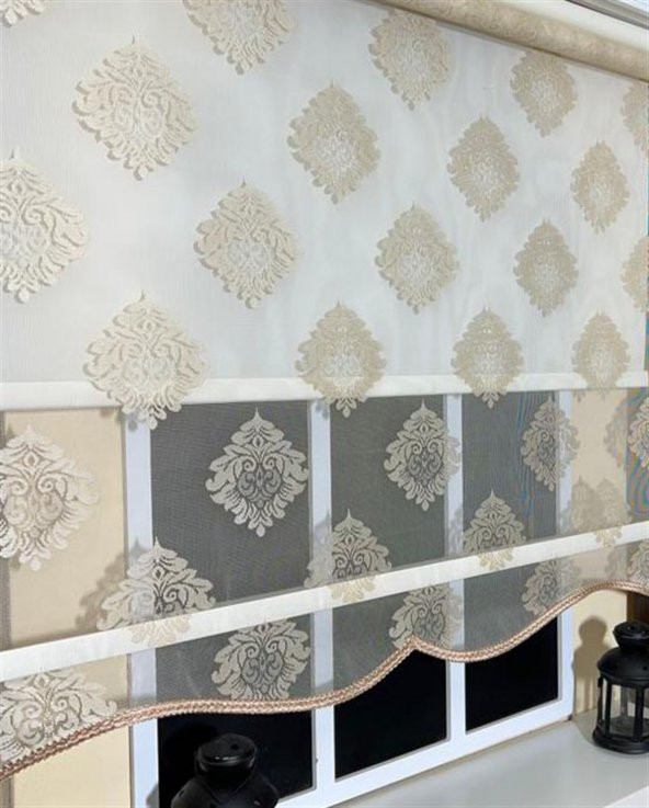 StorBurada Çift Mekanizmalı Somon Tül Perde ve Ekru Stor Perde STB45239-V106  Bej 80 x 200 ürün görseli 1