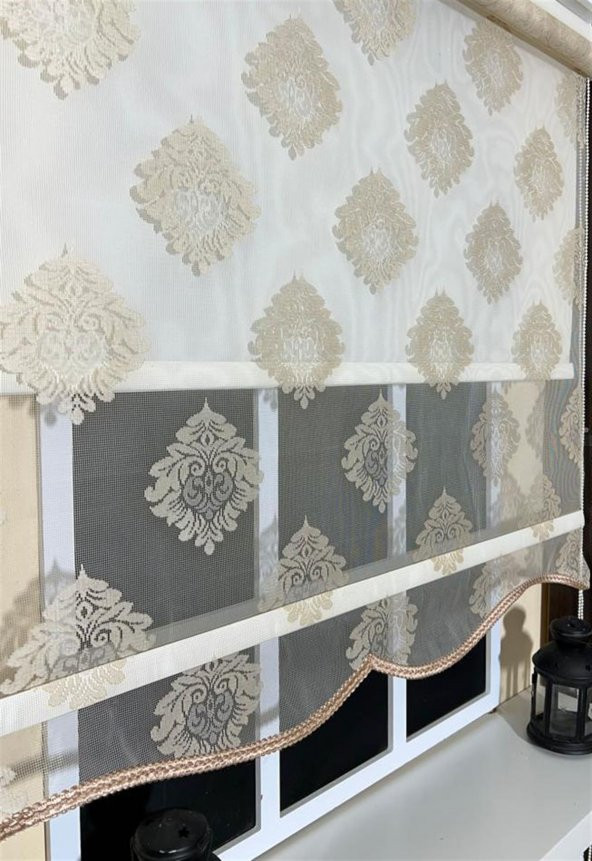 StorBurada Çift Mekanizmalı Somon Tül Perde ve Ekru Stor Perde STB45239-V106  Bej 80 x 200 - Resim 3