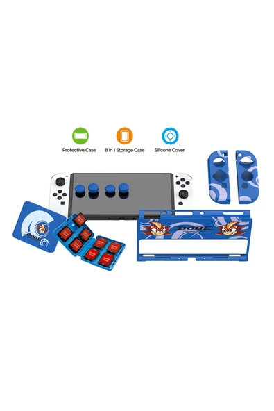 Switch Oled Uyumlu 3in1 Standlı Renkli Kılıf Analog Yükseltici ve Koruyucu Kart Kutusu - 5