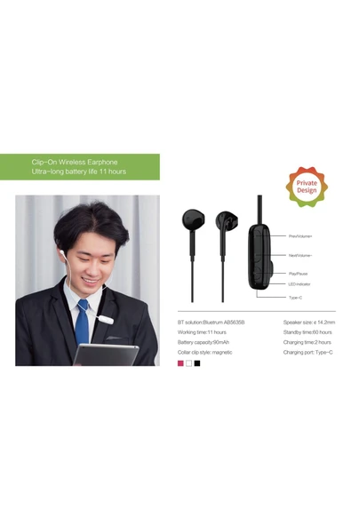 BXA4 Klipsli Bluetooth 5.3 TWS Mikrofonlu Kulak içi Yaka Kulaklık Beyaz - Resim 3