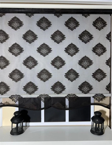 StorBurada Çift Mekanizmalı Siyah Tül Perde ve Ekru Stor Perde STB45239-V107  Siyah 140 x 260 - Resim 4