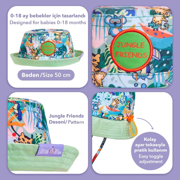 Milk&Moo Jungle Friends Ayarlanabilir Bebek Yazlık Şapkası 0-18 Ay - 5