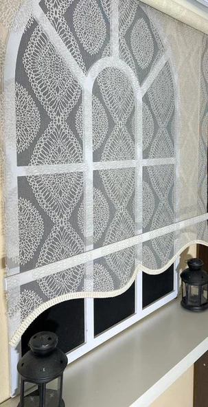 Çift Mekanizmalı Ekru Tül Perde ve Ekru Stor Perde STB45240-V108  EKRU 60 x 200
