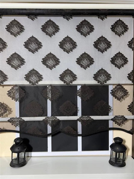 StorBurada Çift Mekanizmalı Siyah Tül Perde ve Ekru Stor Perde STB45239-V107  Siyah 180 x 260 - Resim 3