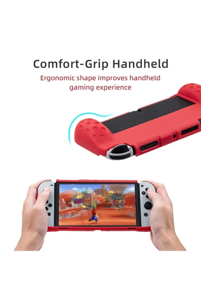Nintendo Switch OLED El Destekli Grip Tasarımlı Koruyucu Silikon Kılıf - 1