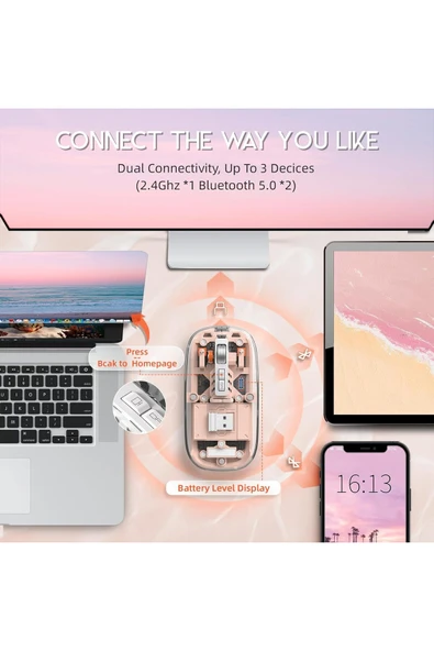 M133 Şeffaf Kablosuz Bluetooth Mouse Üç Modlu Sessiz Şarj Edilebilir - 6
