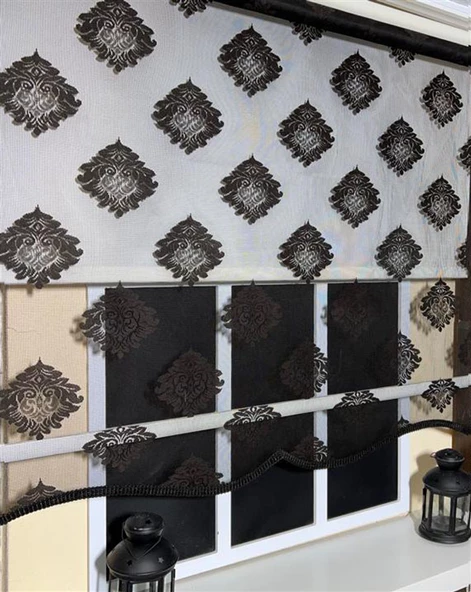 Çift Mekanizmalı Siyah Tül Perde ve Ekru Stor Perde STB45239-V107  SİYAH 140 x 200