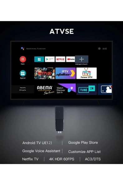 Android Fire TV 4K+ Android 12.5 IPTV  Ses kontrollü Kumanda 2GB Ram+16GB Hafıza Wi-Fi 5G Quad Core - 3