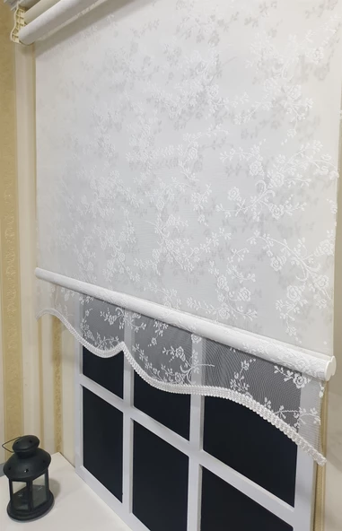 Kırık Beyaz Tül Perde ve Ekru Çift Mekanizmalı Stor Perde STB4003  Beyaz 30 x 200 - 2