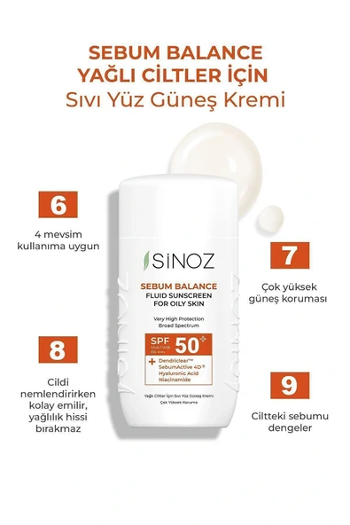 Sinoz Spf50 Yağlı Ciltlere Özel Sıvı Yüz Güneş Kremi - Yeni Nesil Güneş Filtreleri Hibrit Formül 50ml - 3