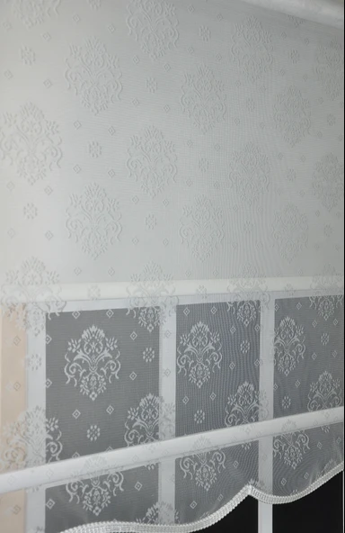 Çift Mekanizmalı Kirli Beyaz Damask Tül Perde ve Ekru Stor Perde STB45252-V01  EKRU 120 x 260