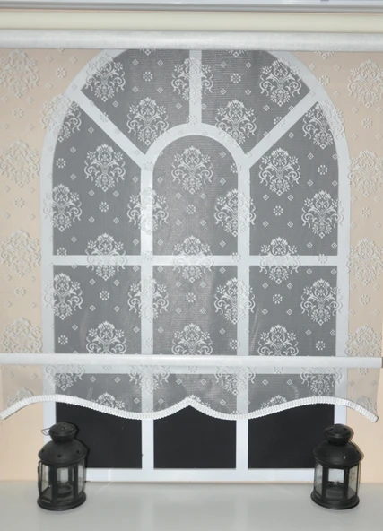 StorBurada Çift Mekanizmalı Kirli Beyaz Damask Tül Perde ve Ekru Stor Perde STB45252-V01  Ekru 170 x 260 - 1