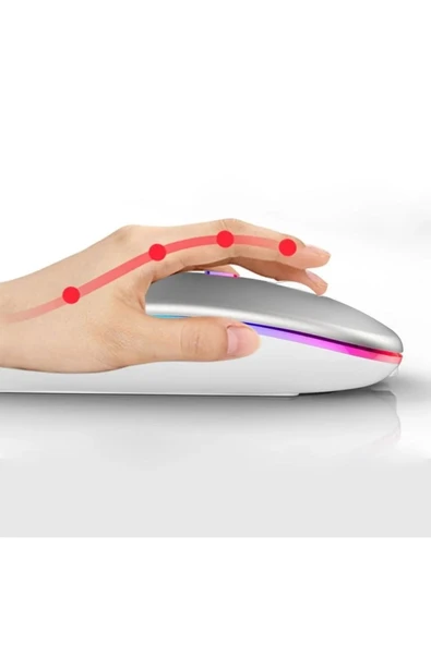Rgb Ledli Şarj Edilebilir Sessiz Tıklamalı Ergonomik Çift Modlu Kablosuz Bluetooth Mouse - 4