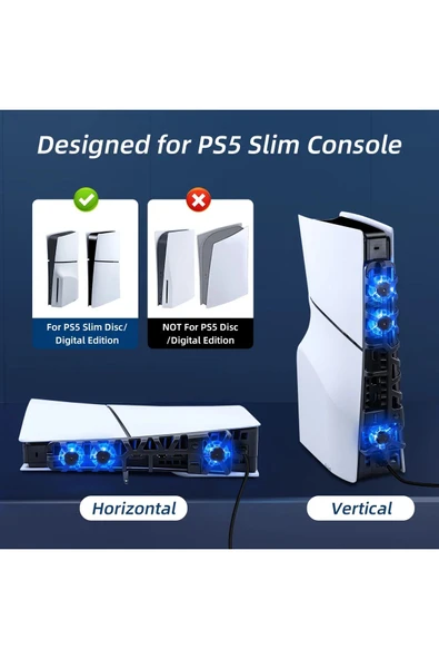TP5-3538S PS5 Slim Disk PS5 Slim Dijital Uyumlu Hız Ayarlı RGB Arka Soğutucu Fan - Resim 5
